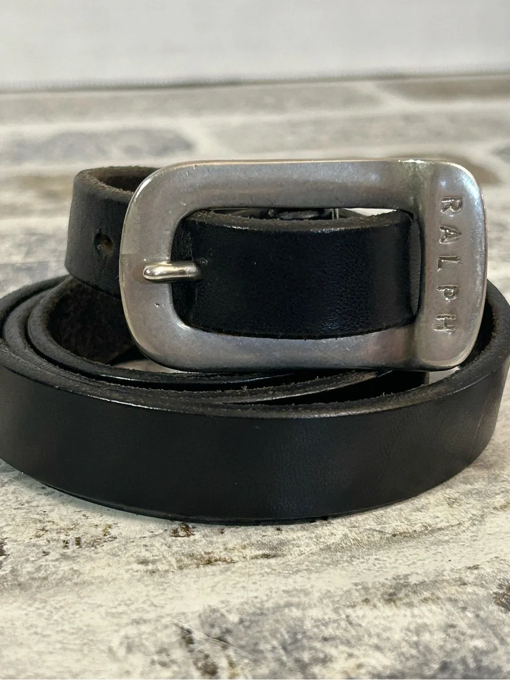 Ralph Lauren Black Leather Belt skinny with Silver-Tone Buckle